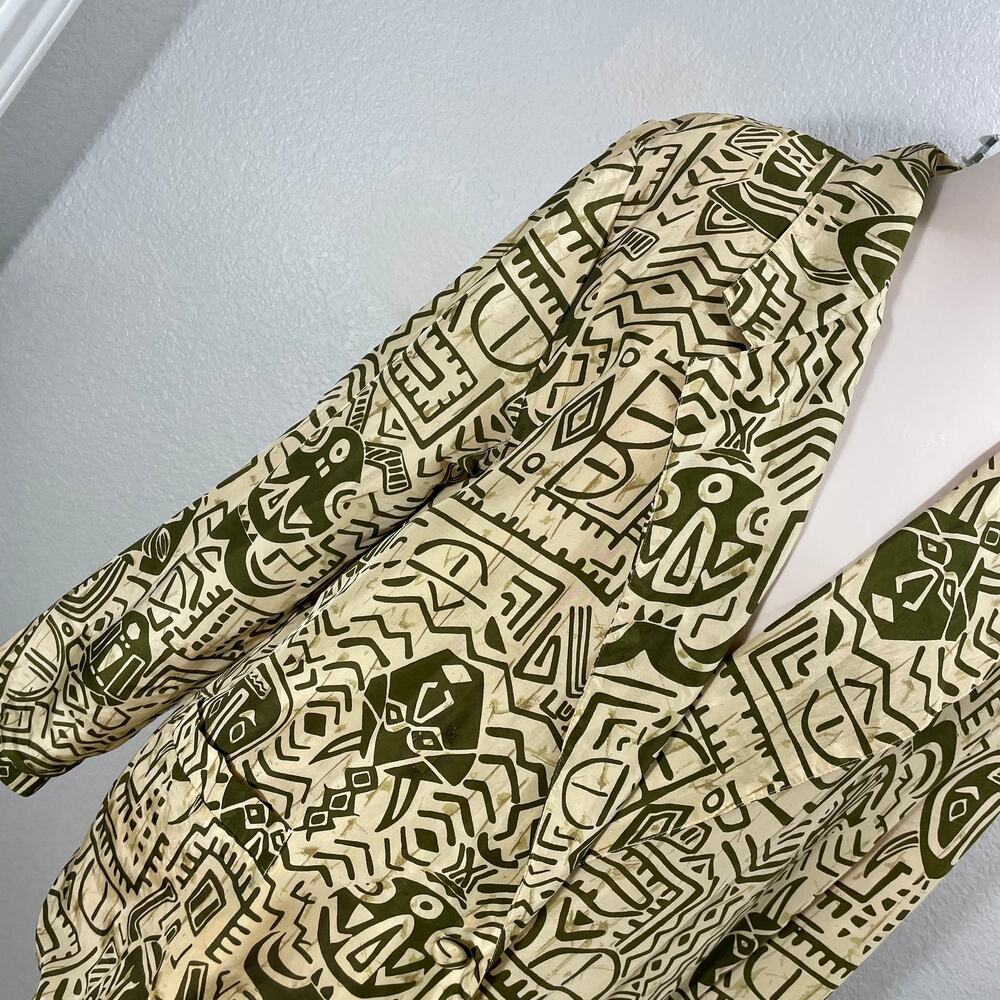 Vintage 90s Bogari Silk Relaxed Blazer Jacket Womens Large Tribal Boho Print - Picture 3 of 9